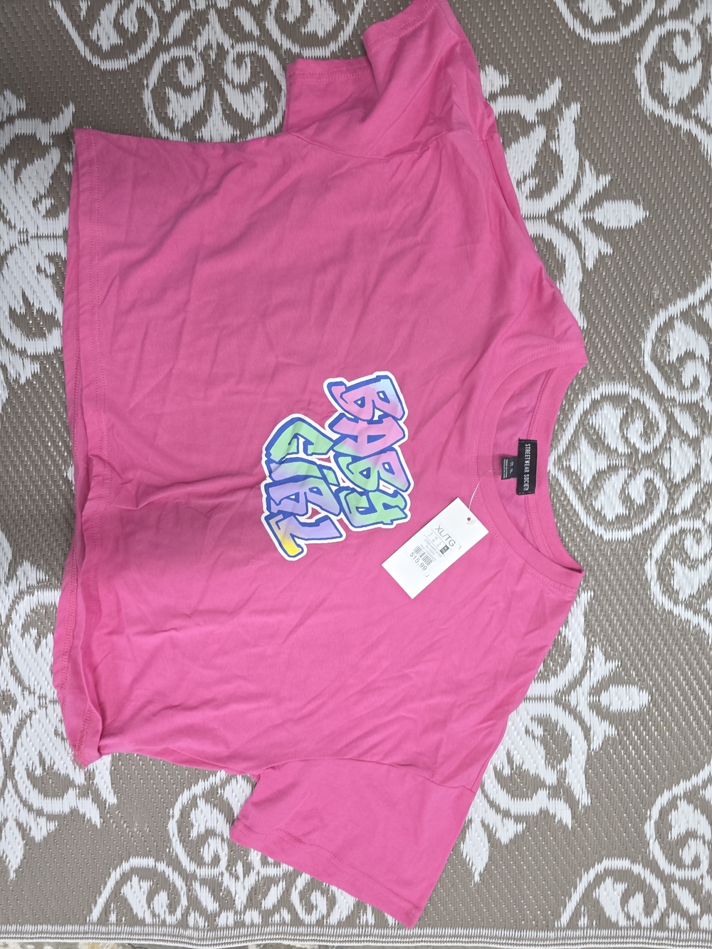 Streetwear Society Hot Pink Tee with Multicolor Graffiti Print